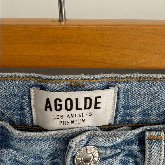 AGOLDE Riley hi rise distressed button fly slim mom cropped denim jeans sz 25 - Picture 6 of 7
